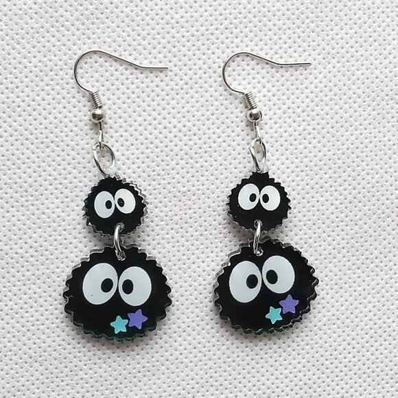 Soot Sprite with Stars Earrings, Cute Ladies Dangle Earrings - Picture 5 of 5